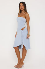 All Eyes Here Strapless Midi Dress Baby Blue