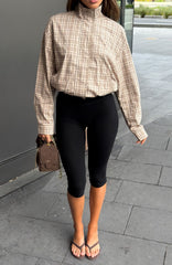 Stay For Life Funnel Neck Jacket Beige Plaid