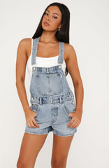 Evelyn Denim Overalls Playsuit Vintage Ice Blue