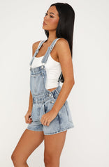 Evelyn Denim Overalls Playsuit Vintage Ice Blue