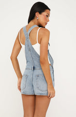 Evelyn Denim Overalls Playsuit Vintage Ice Blue