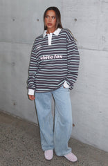 Gentle Affection Long Sleeve Rugby Shirt Grey/Mint Stripe