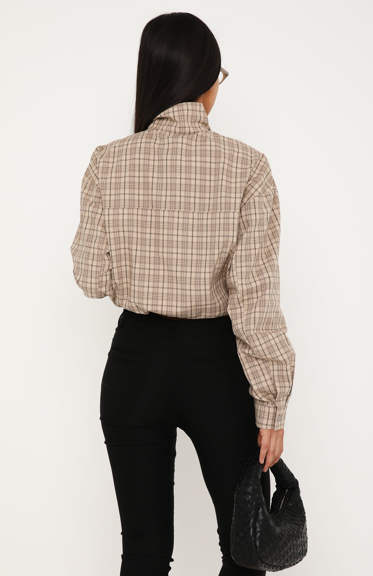 Stay For Life Funnel Neck Jacket Beige Plaid