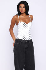 Stuck To You Bodysuit White/Black Polka Dot