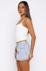 About A Girl Mid Rise Denim Mini Skirt Mid Blue