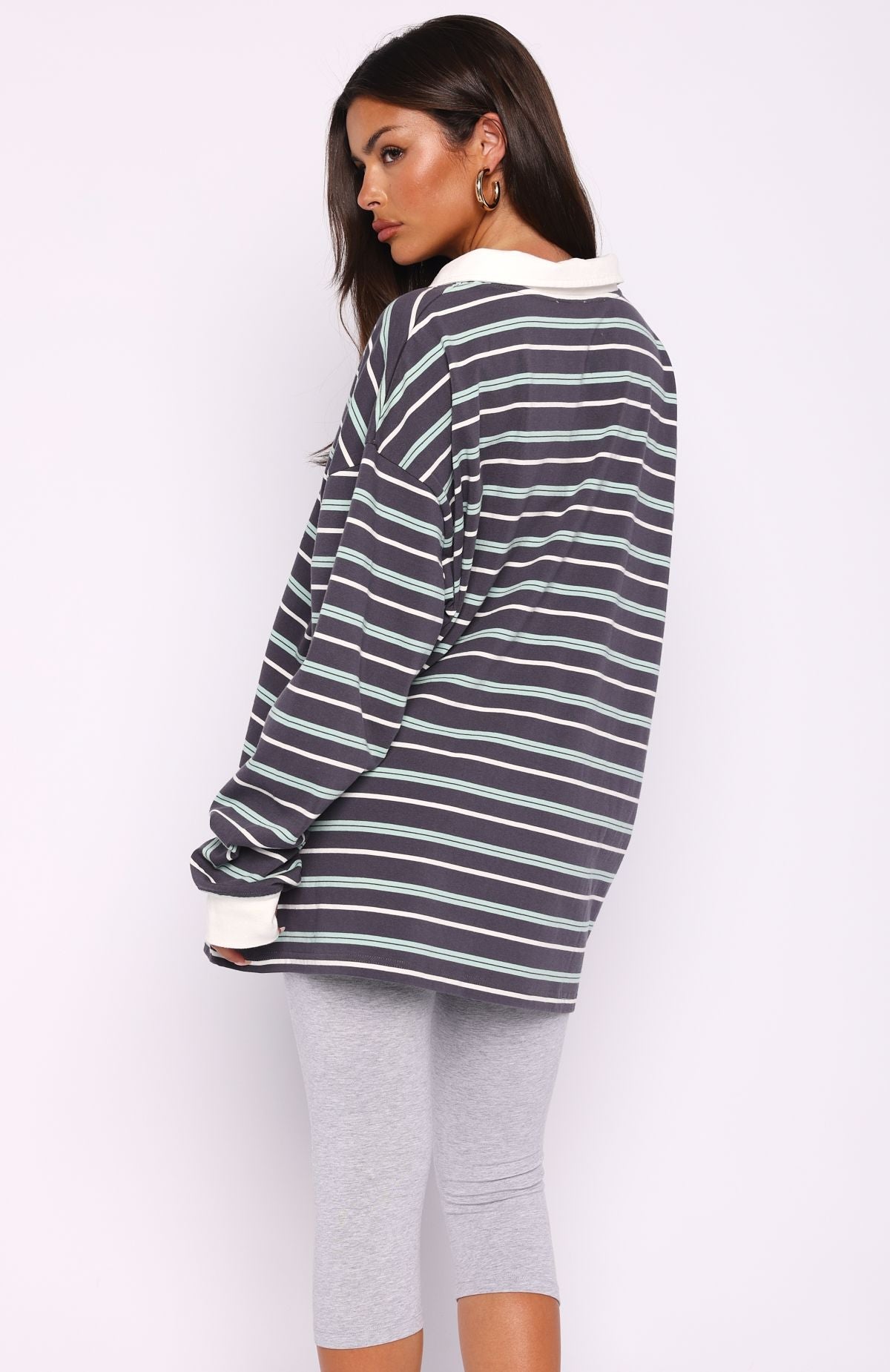 Gentle Affection Long Sleeve Rugby Shirt Grey/Mint Stripe