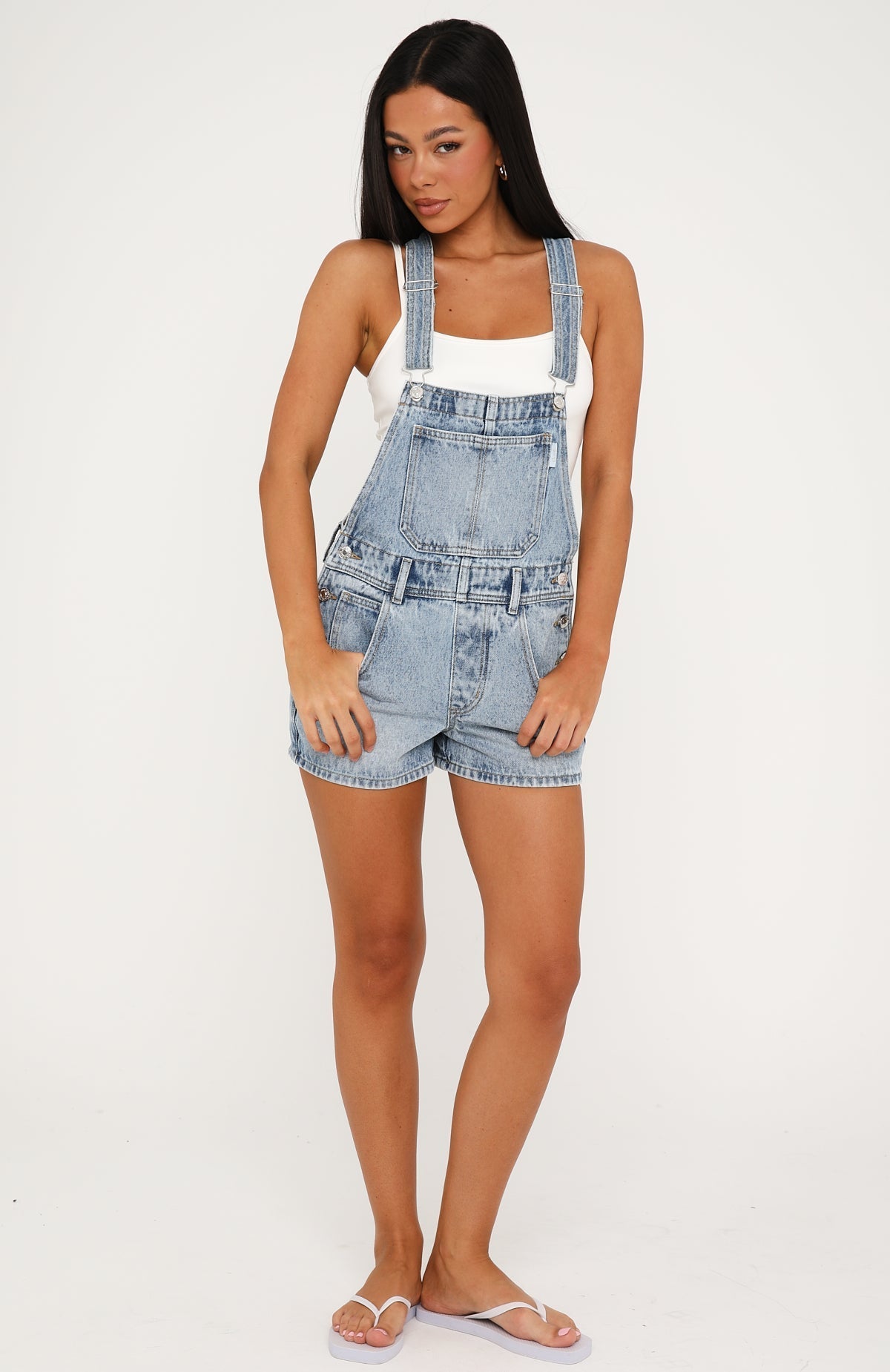 Evelyn Denim Overalls Playsuit Vintage Ice Blue