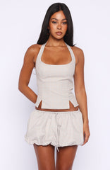 I'm Next Halter Top Beige Check