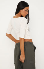 Little Bit Of Everything 3/4 Sleeve V Neck Top Cream