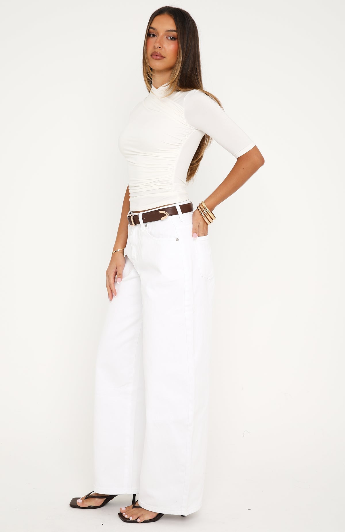 Not My Type Denim Low Rise Wide Leg Jeans White