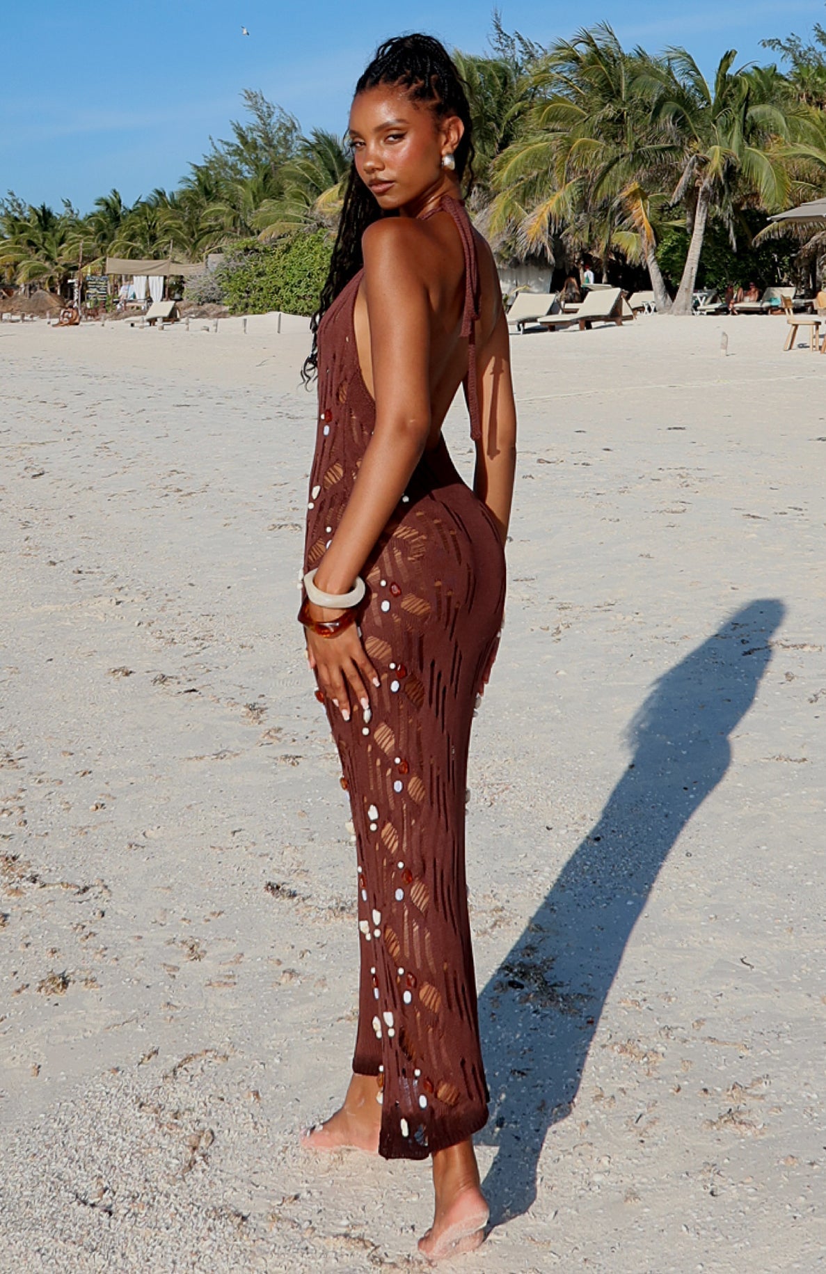 Sculpted Soul Beaded Knit Maxi Dress Chocolate